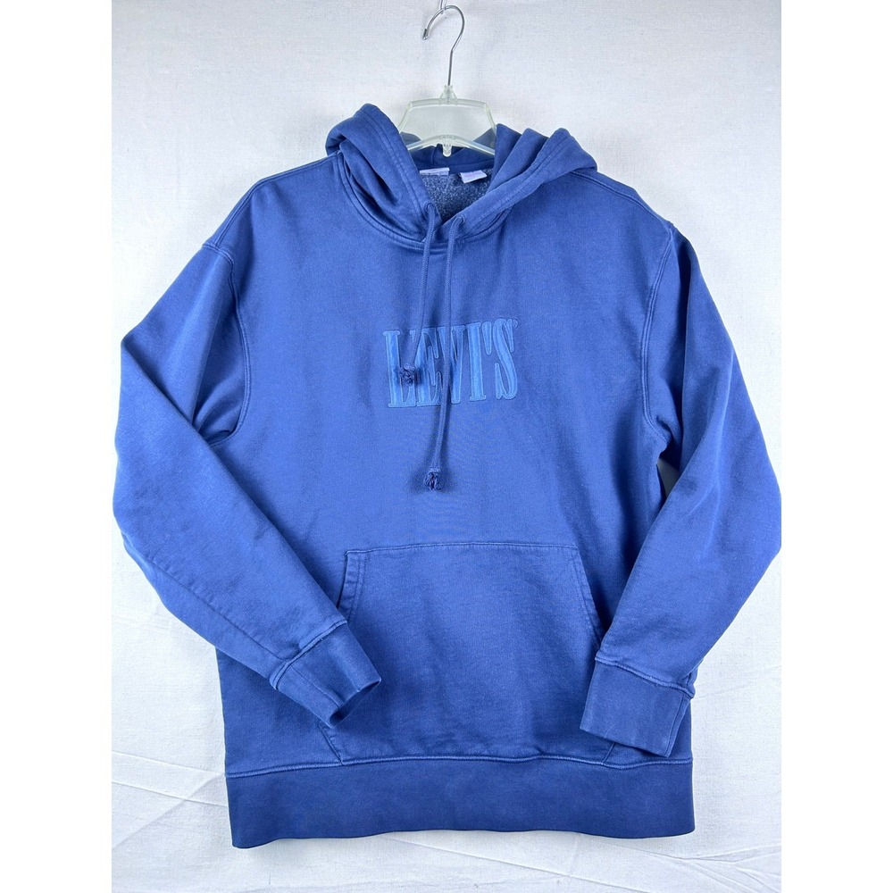 Levis Mens Relaxed Fit Hoodie Blue Embroidered Logo Fleece Sweatshirt Size M